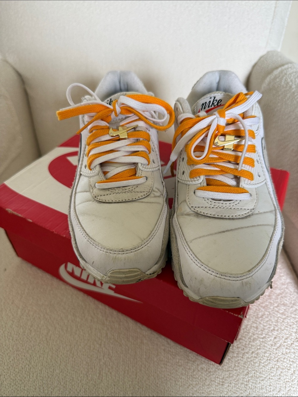 Nike White Women's Sneakers with Orange Laces